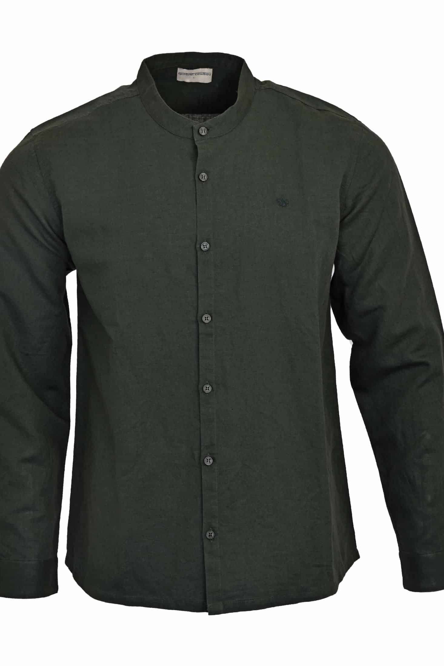 Madero Linen Shirt Long Sleeve Olive Front View