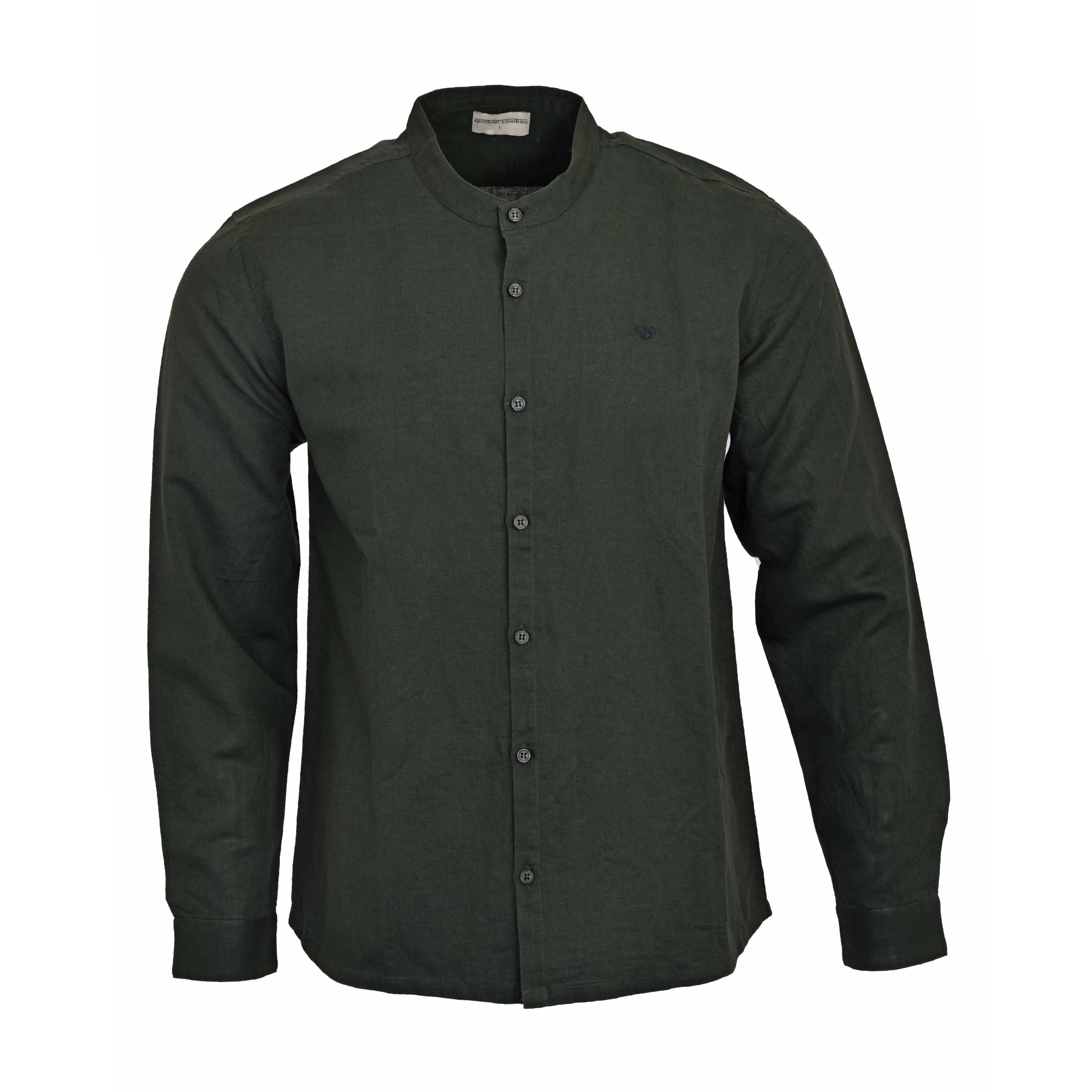 Madero Linen Shirt Long Sleeve Olive Front View