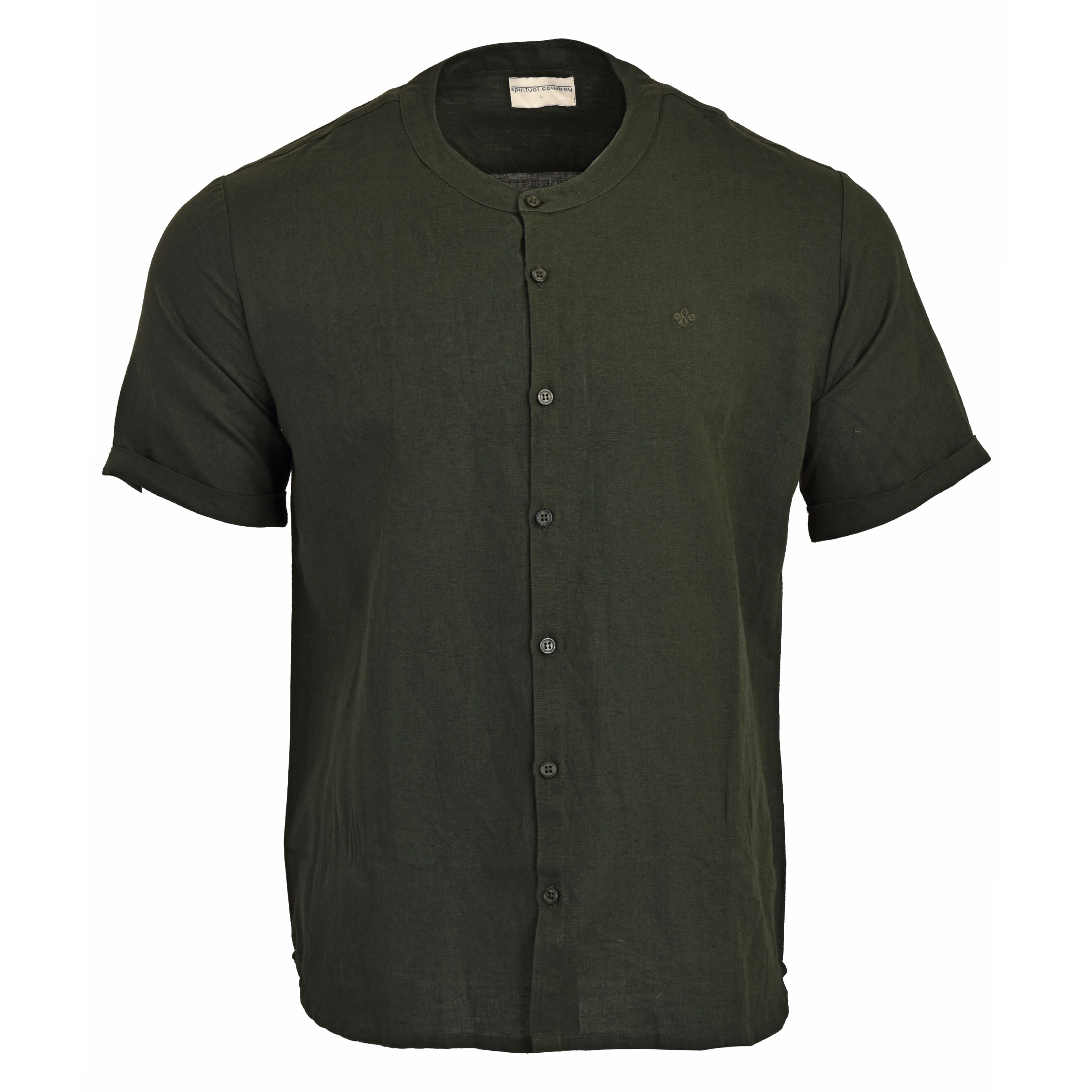 Madero Linen Shirt Short Sleeve Forest Green Front View