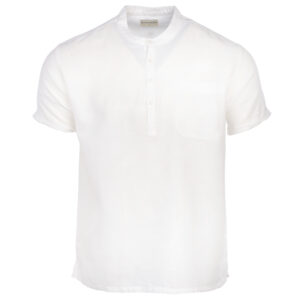 Vicente Linen Shirt Short Sleeve White Front View