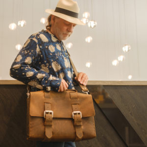Man in Urban Bar Holding Crazy Horse Spiritual Cowboy Minimalist Standard Leather Satchel