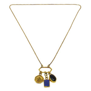 Spiritual Cowboy Logo Octagon Black Onyx Lapis Lazuli Cluster Necklace