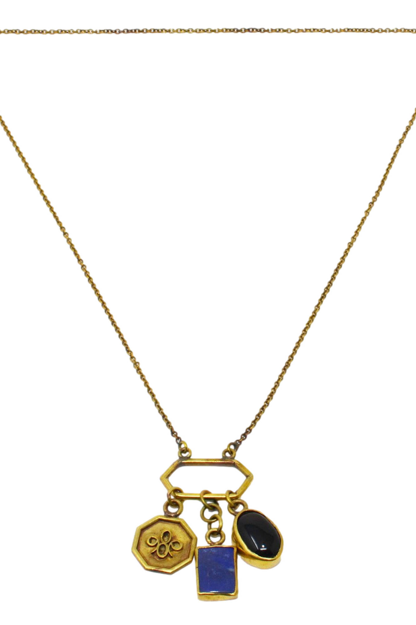 Spiritual Cowboy Logo Octagon Black Onyx Lapis Lazuli Cluster Necklace