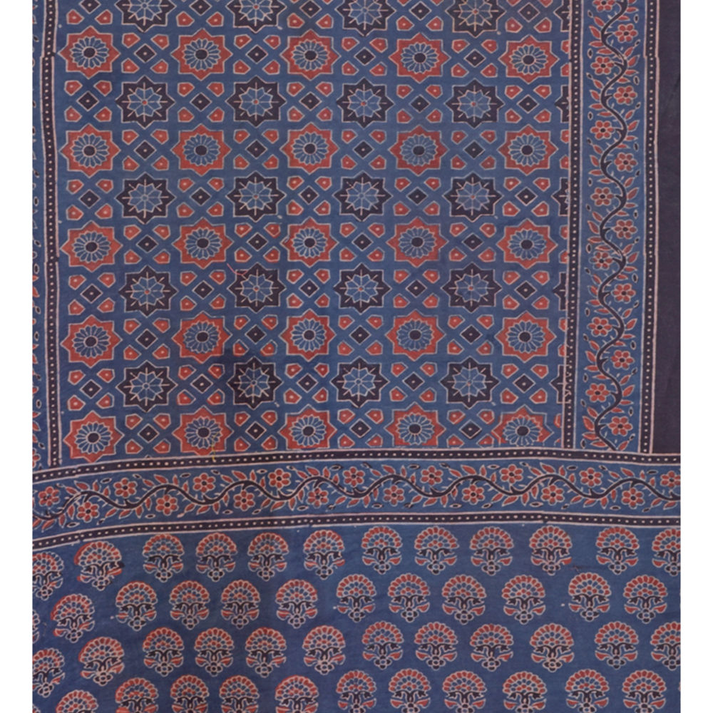 Ajrakh Hand Printed Tassled Blue and Red Stole Pattern