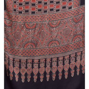 Ajrakh Modal Hand Printed Black and Red Tile Print Scarf Pattern