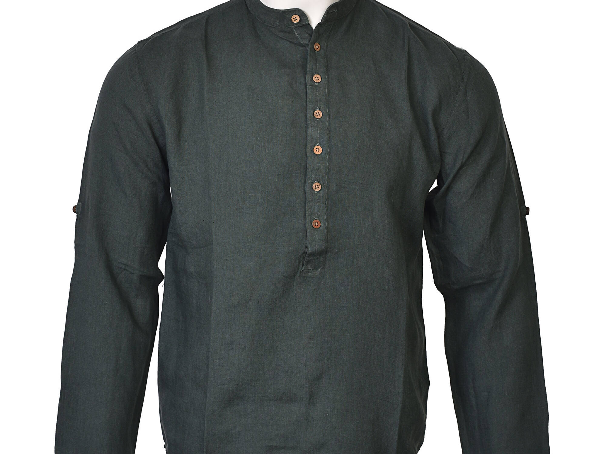 Zihuantanejo Linen Long Sleeve Forest Green Front View