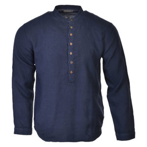 Zihuantanejo Linen Long Sleeve Navy Blue Front View